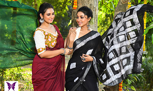 Black Floral Organza Saree